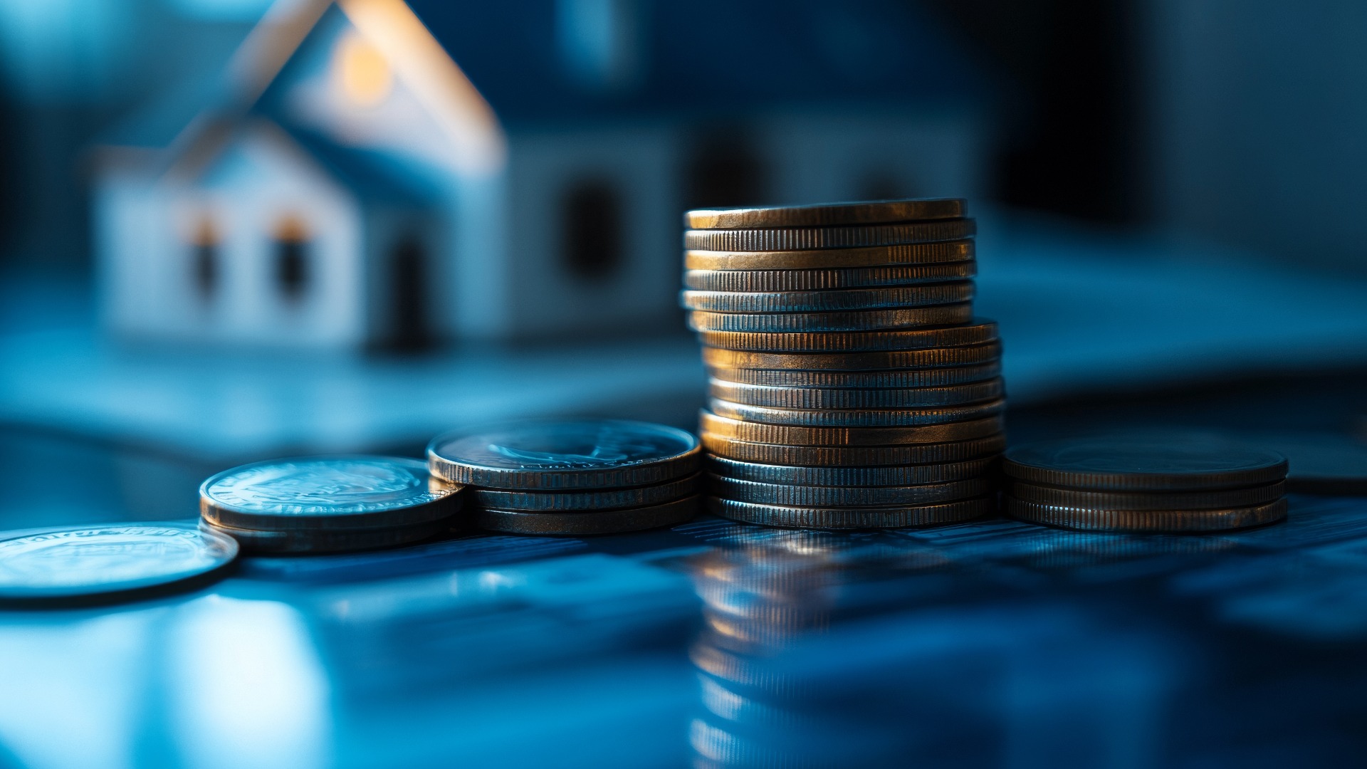 ein Bild von Krediten, Schulden, Hypotheken oder Außenständen in Blautönen erstellen