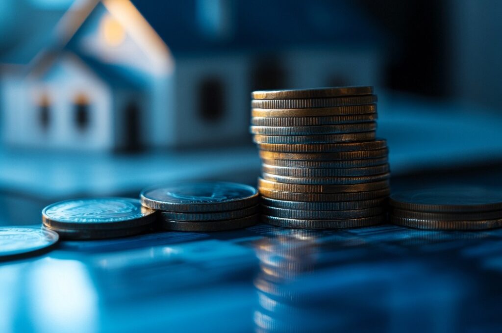 ein Bild von Krediten, Schulden, Hypotheken oder Außenständen in Blautönen erstellen