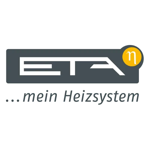 ETA Logo in Grau und Weiß mit gelbem Kreis und Schriftzug mein Heizsystem darunter