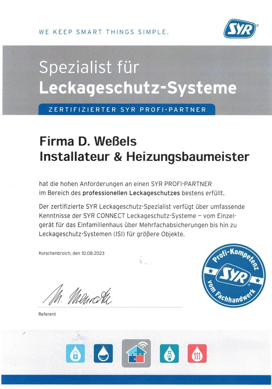 Zertifikat auf weißem Papier mit blauem Rand und mehreren farbigen Symbolen