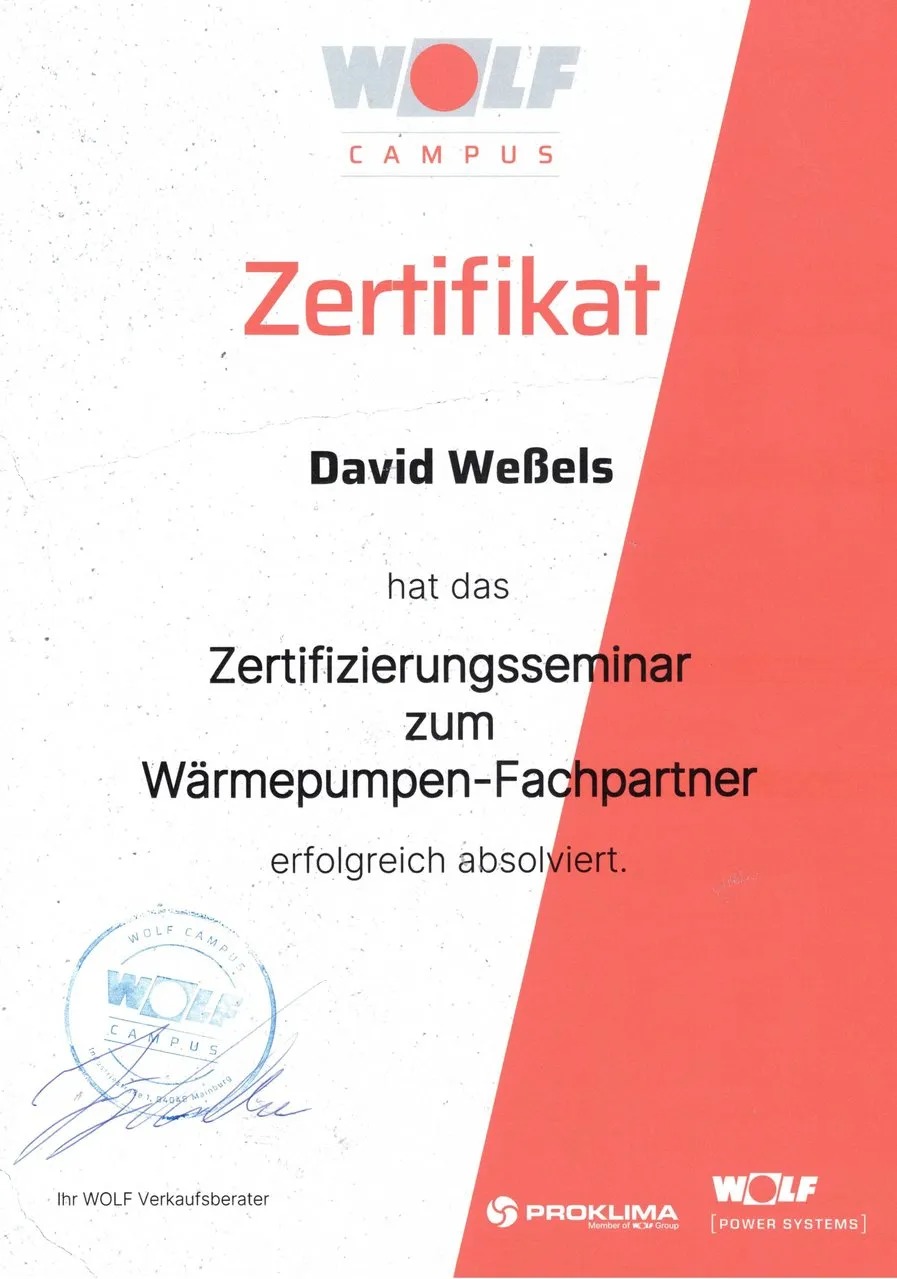 Ein Zertifikat mit dem Namen David Weßels in schwarzer und roter Schrift auf weißem Grund