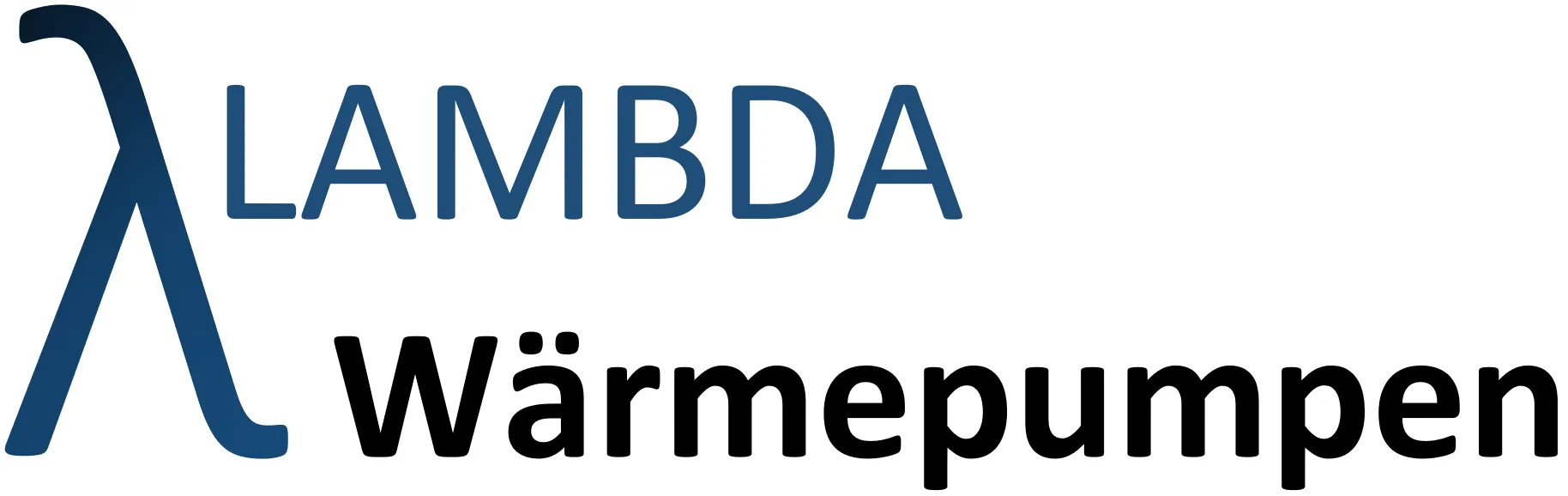 Das Logo zeigt ein großes dunkelblaues Lambda und den Text Lambda Wärmepumpen in Blau und Schwarz