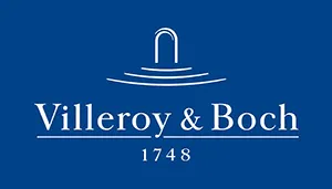 Villeroy und Boch Logo in Weiß auf blauem Hintergrund mit Schriftzug und Symbol